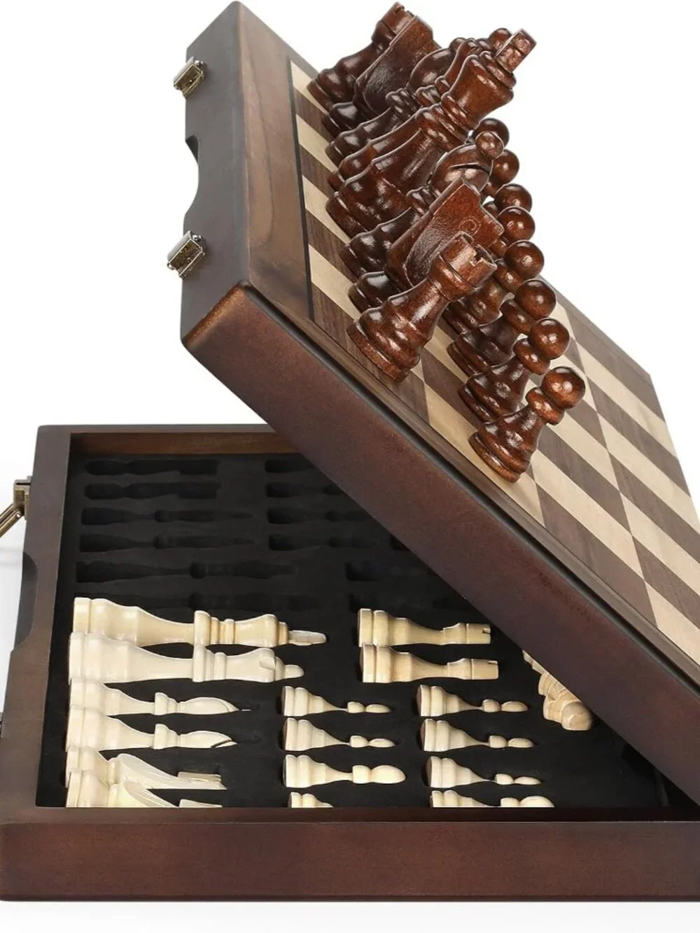 Magnetic Wooden Chess Set for Adults Kids 12'' Chess Board with Handmade Pieces,